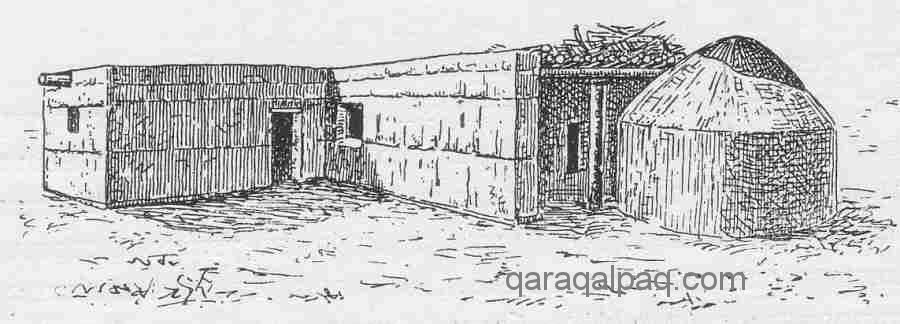 A Qaraqalpaq yurt next to a clay tam
